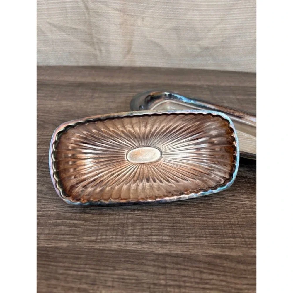 Kent Silversmiths Vintage Silverplate Butter‎ Dish with Glass Liner 3 Piece Set